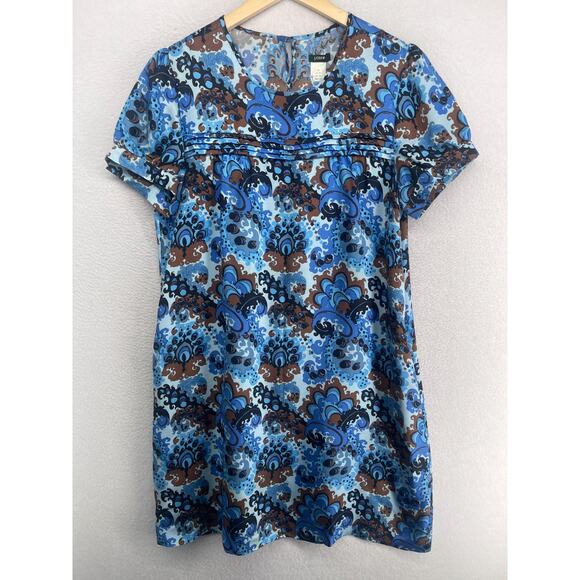 J. Crew Dresses & Skirts - J.CREW Dress 12 Emma Silk Peacock Paisley Print Shift Mini Puff Sleeve Blue